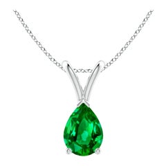 Angara Natural V-Bale Pear-Shaped Emerald Solitaire Pendant in Platinum