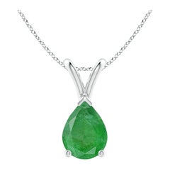 Angara Natural V-Bale Pear-Shaped Emerald Solitaire Pendant in Platinum