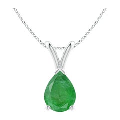 Colgante solitario de esmeralda natural en forma de pera en V Angara de plata de ley
