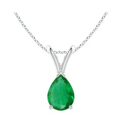 Colgante solitario de esmeralda natural en forma de pera en V Angara de plata de ley