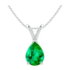 Colgante solitario de esmeralda natural en forma de pera en V Angara de plata de ley