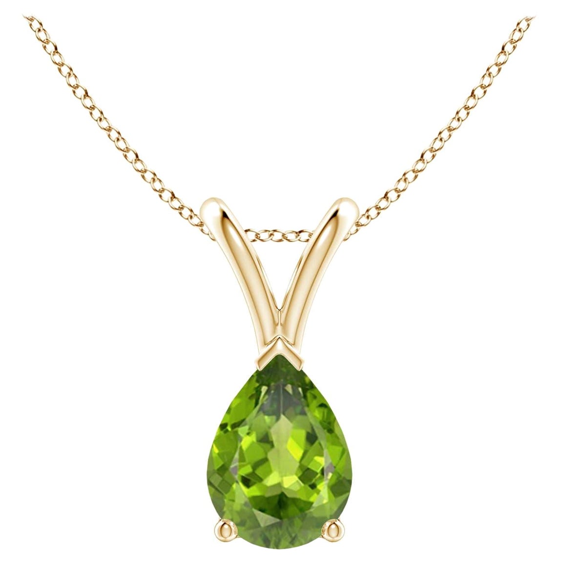 Colgante solitario de peridoto natural en forma de pera en V de Angara en oro macizo de 14 quilates