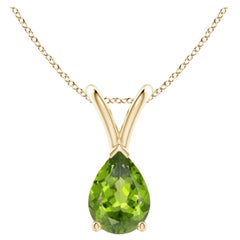 Angara Natural V-Bale Pear-Shaped Peridot Solitaire Pendant in 14K Solid Gold