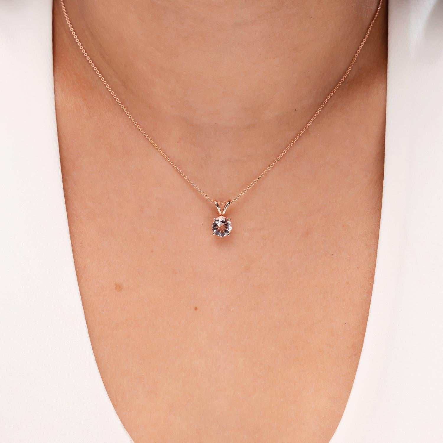 Round Cut Angara Natural V-Bale Round 1.1 ct Morganite Solitaire Pendant in 14K Solid Gold For Sale
