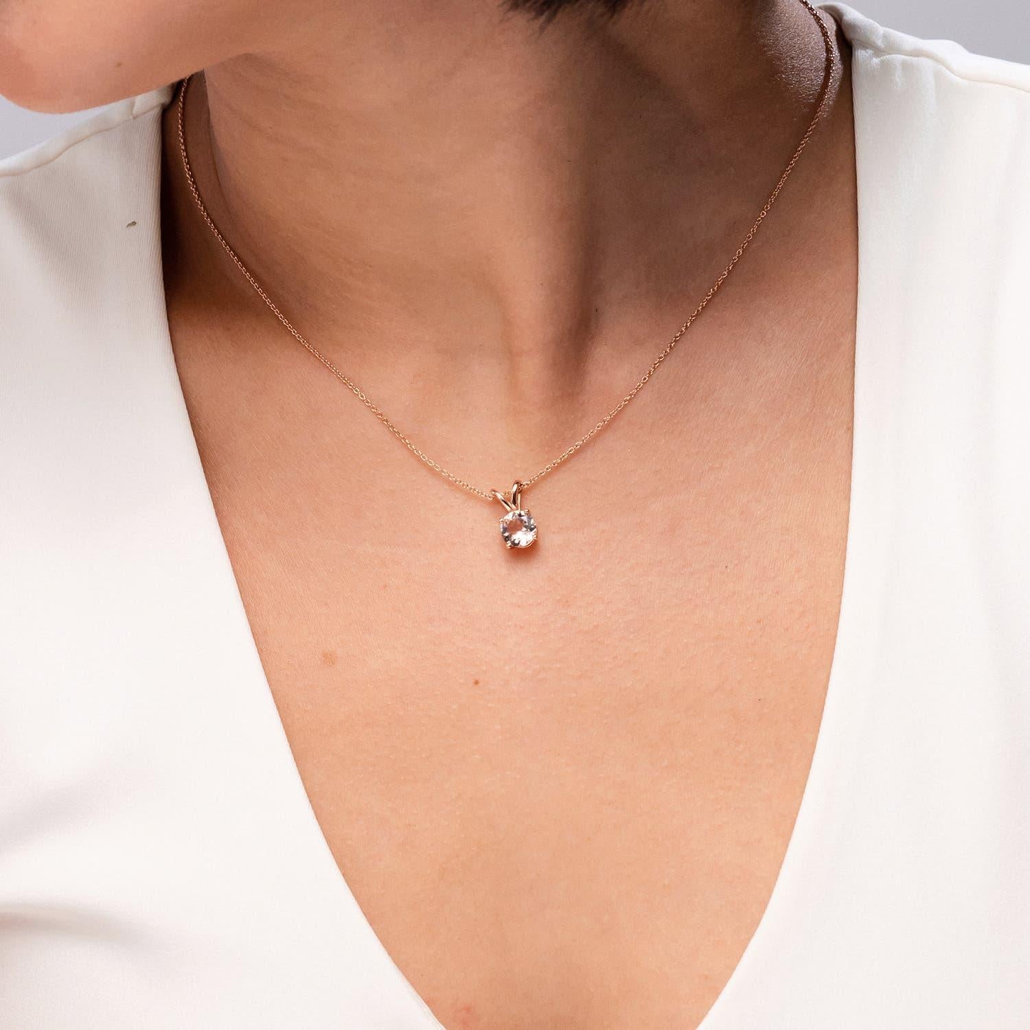 Angara Natural V-Bale Round 1.1 ct Morganite Solitaire Pendant in 14K Solid Gold In New Condition For Sale In Los Angeles, CA