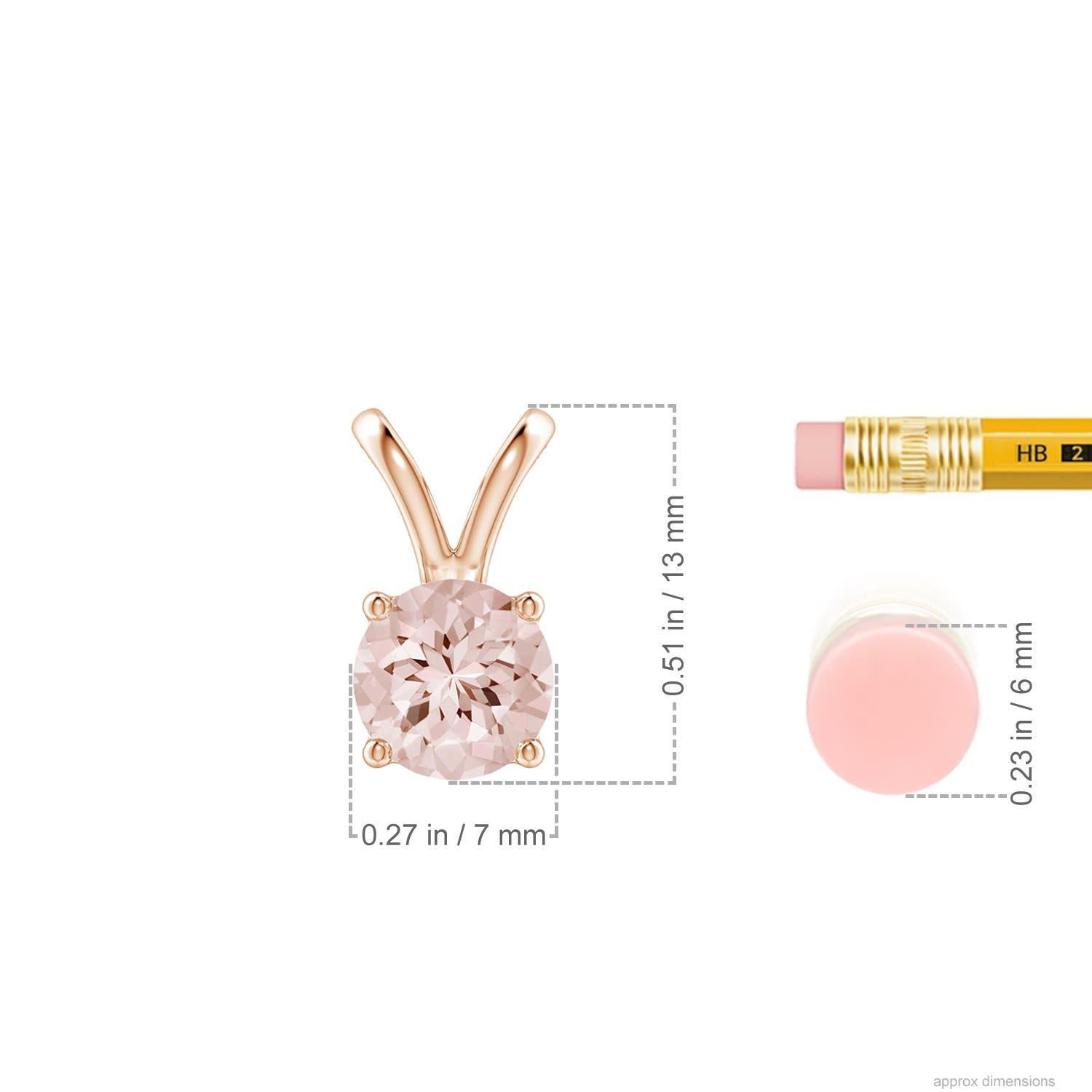 Women's Angara Natural V-Bale Round 1.1 ct Morganite Solitaire Pendant in 14K Solid Gold For Sale