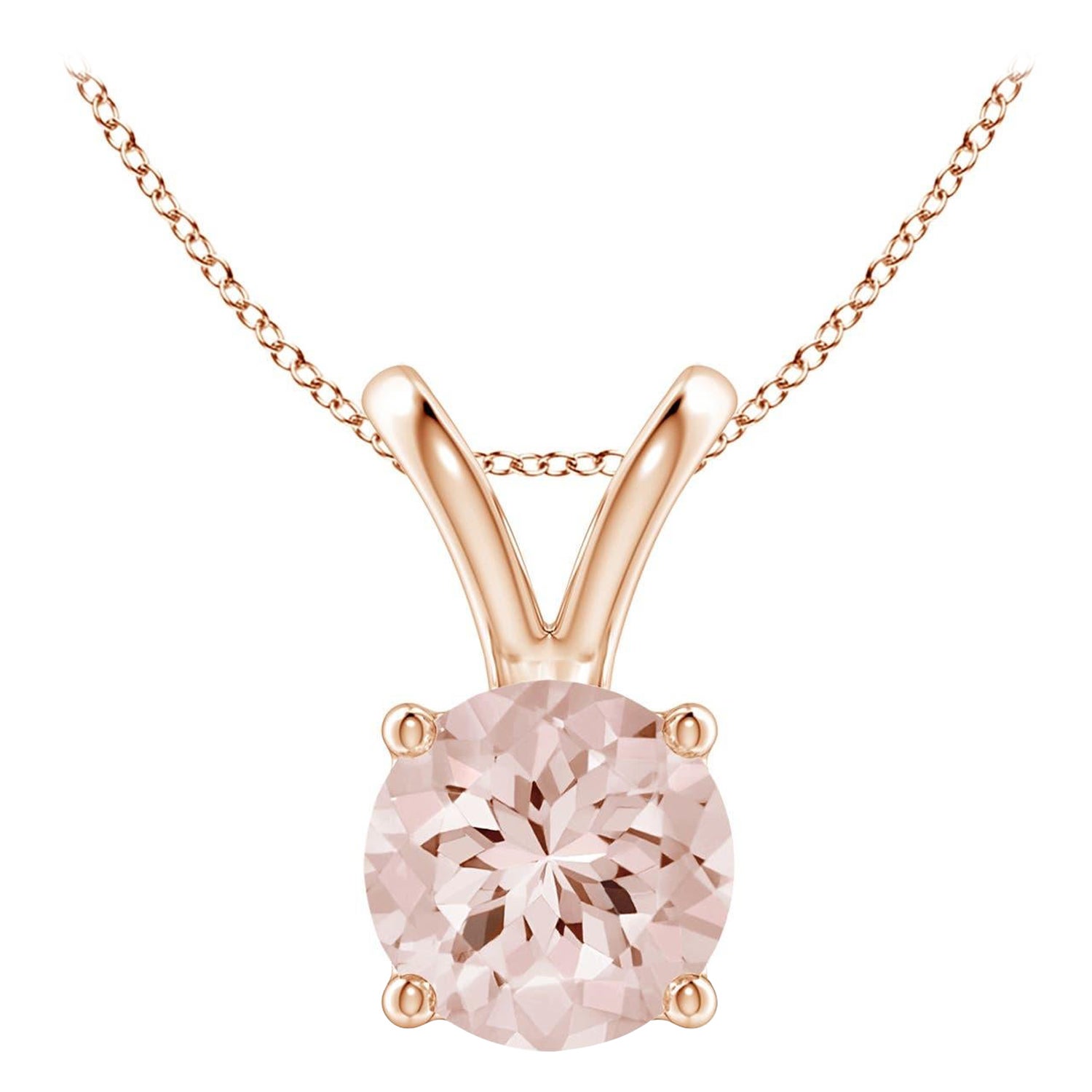 Angara Natural V-Bale Round 1.1 ct Morganite Solitaire Pendant in 14K Solid Gold