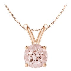 Angara Natural V-Bale Round 1.1 ct Morganite Solitaire Pendant in 14K Solid Gold