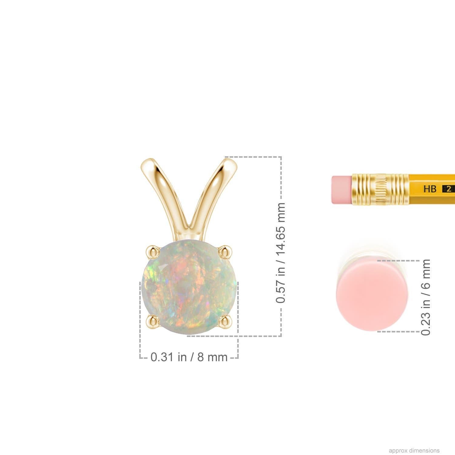 Round Cut Angara Natural V-Bale Round 1.15 ct Opal Solitaire Pendant in 14K Solid Gold For Sale