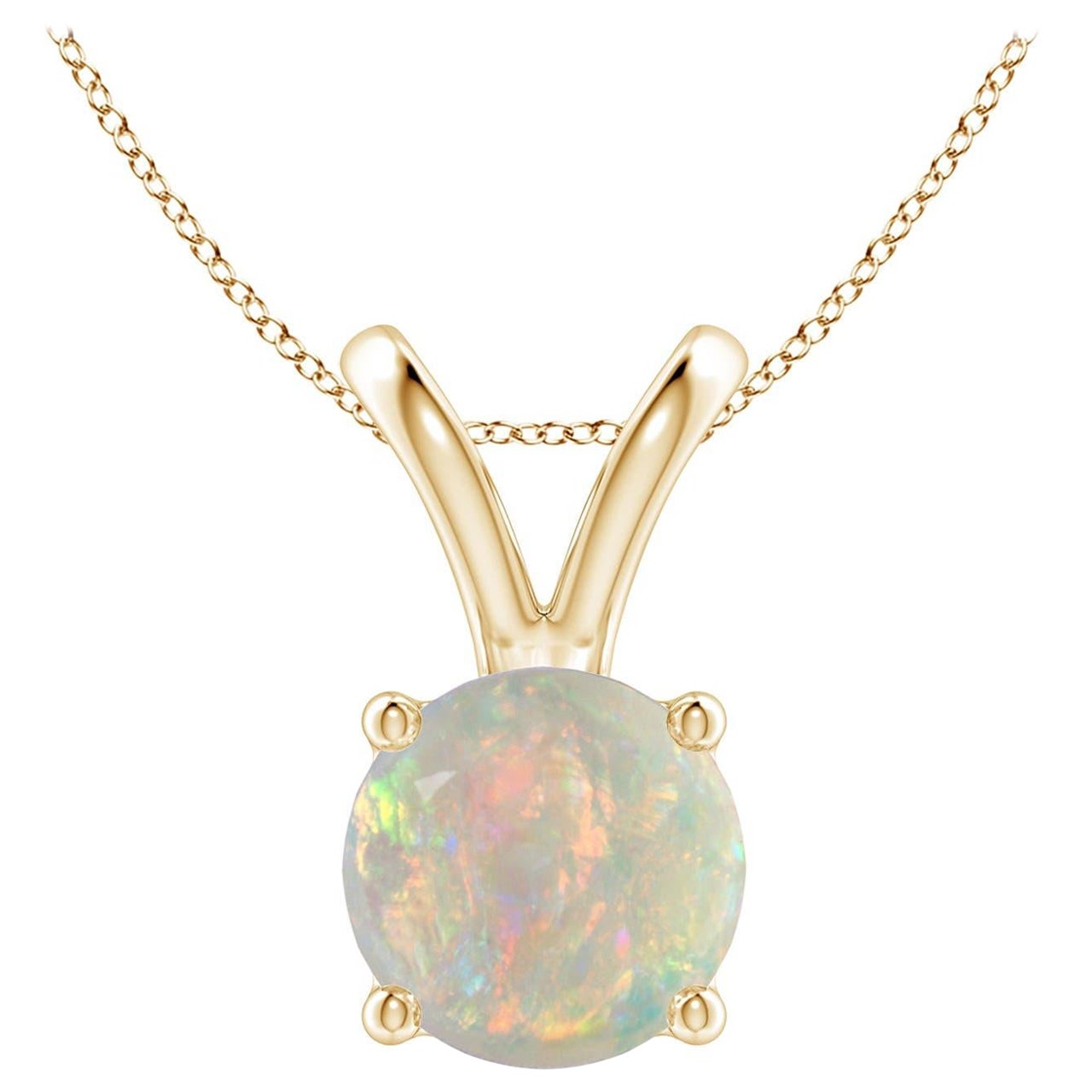 Angara Natural V-Bale Round 1.15 ct Opal Solitaire Pendant in 14K Solid Gold