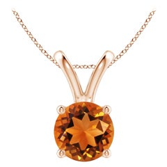 Angara Natural V-Bale Round 1.7 ct Citrine Solitaire Pendant in 14K Solid Gold