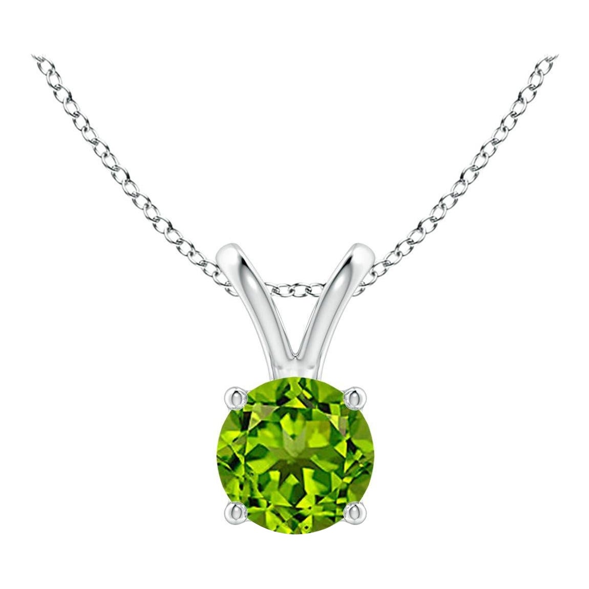 Angara Natural V-Bale Round Peridot Solitaire Pendant in 14K Solid Gold