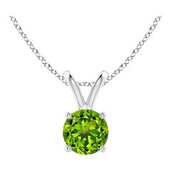 Angara Natural V-Bale Round Peridot Solitaire Pendant in 14K Solid Gold