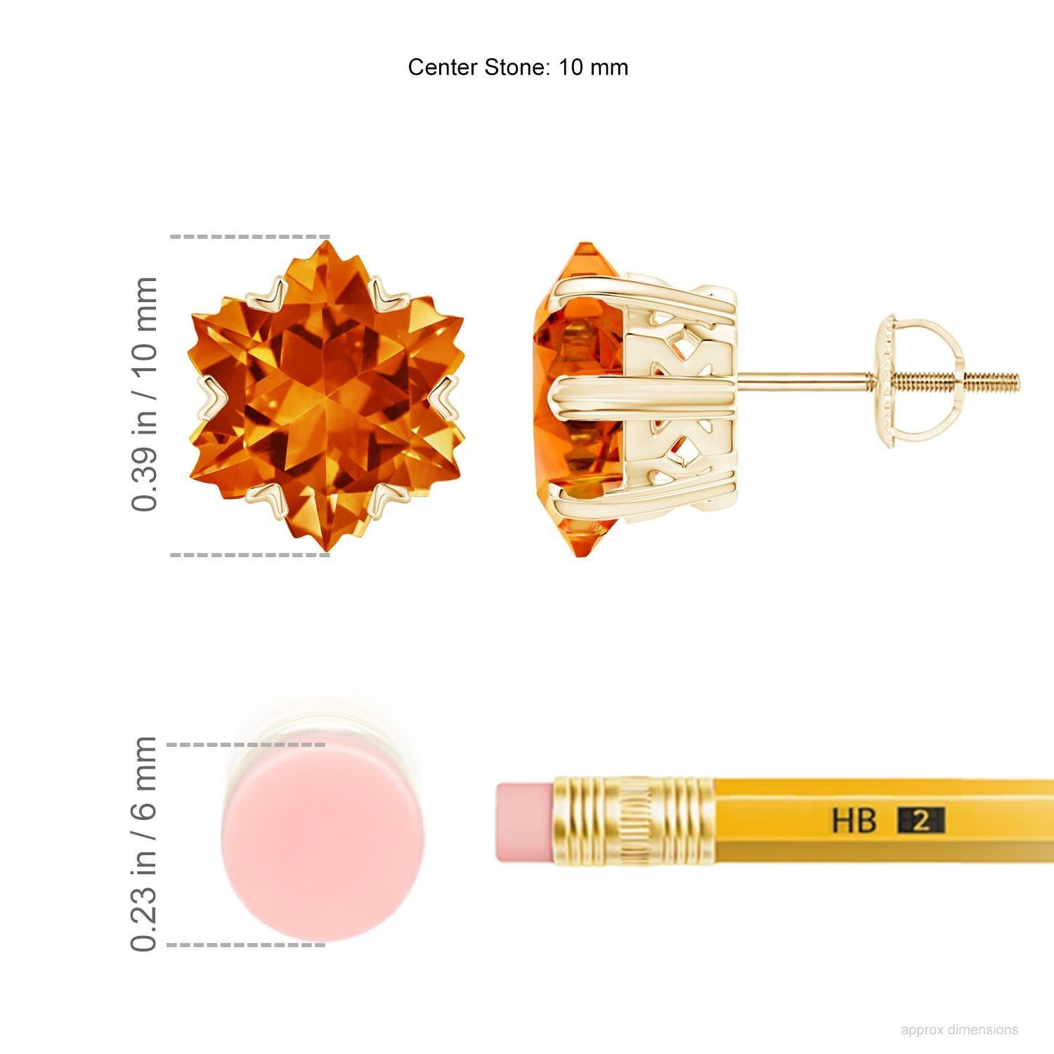 Taille mixte Angara Natural V-Prong-Set 9ct Citrine Stud Ears in 14K Solid Gold For Women (Boucles d'oreilles en or massif 14K) en vente