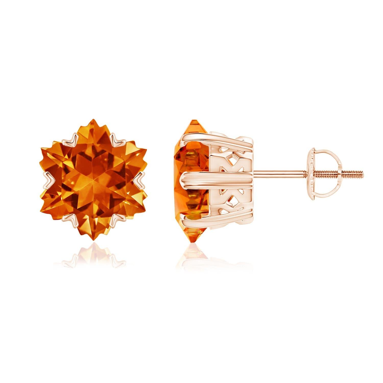 Angara Natural V-Prong-Set 9ct Citrine Stud Ears in 14K Solid Gold For Women (Boucles d'oreilles en or massif 14K) Pour femmes en vente