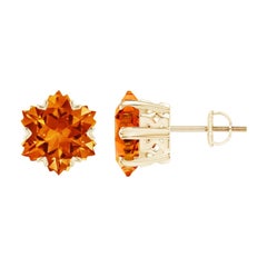 Angara Natural V-Prong-Set 9ct Citrine Stud Ears in 14K Solid Gold For Women (Boucles d'oreilles en or massif 14K)