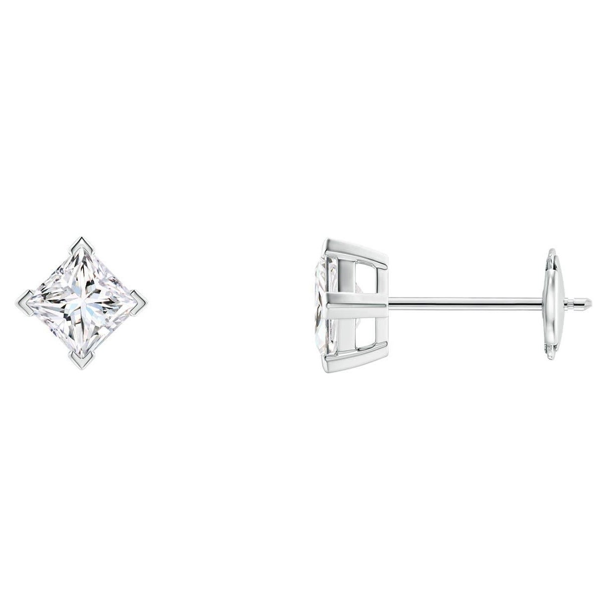 Angara - Boucles d
oreilles en or massif 14 carats avec diamants de taille princesse sertis en V