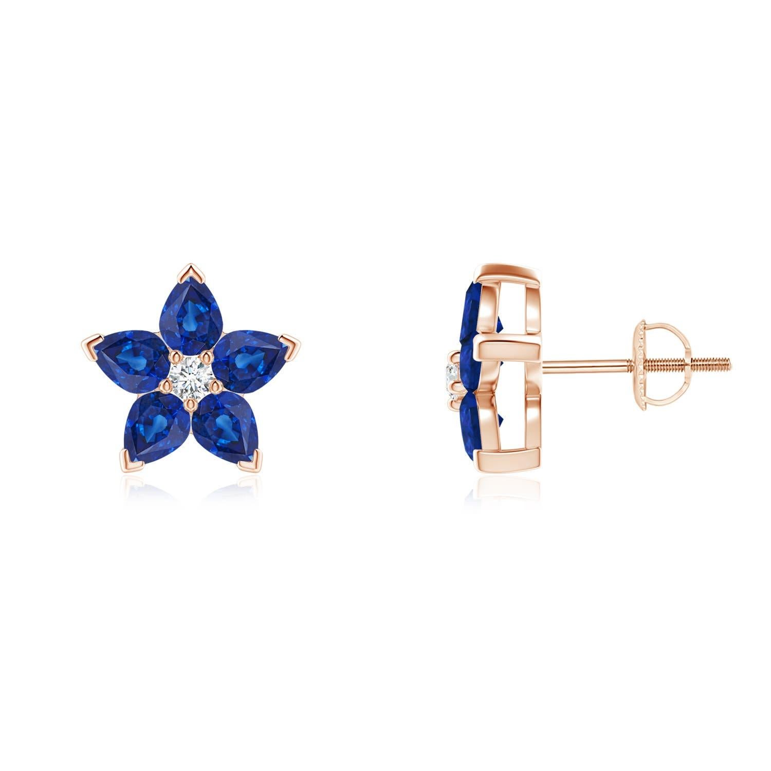 Angara Natürliche Saphir- und Diamantblumen-Ohrstecker mit V-Steinbesatz aus 14K Gold im Zustand „Neu“ im Angebot in Los Angeles, CA