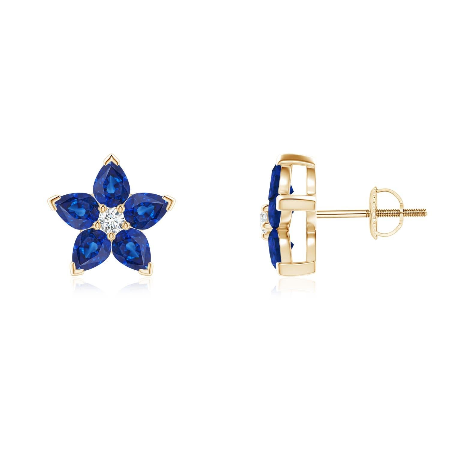 Angara Natürliche Saphir- und Diamantblumen-Ohrstecker mit V-Steinbesatz aus 14K Gold Damen im Angebot