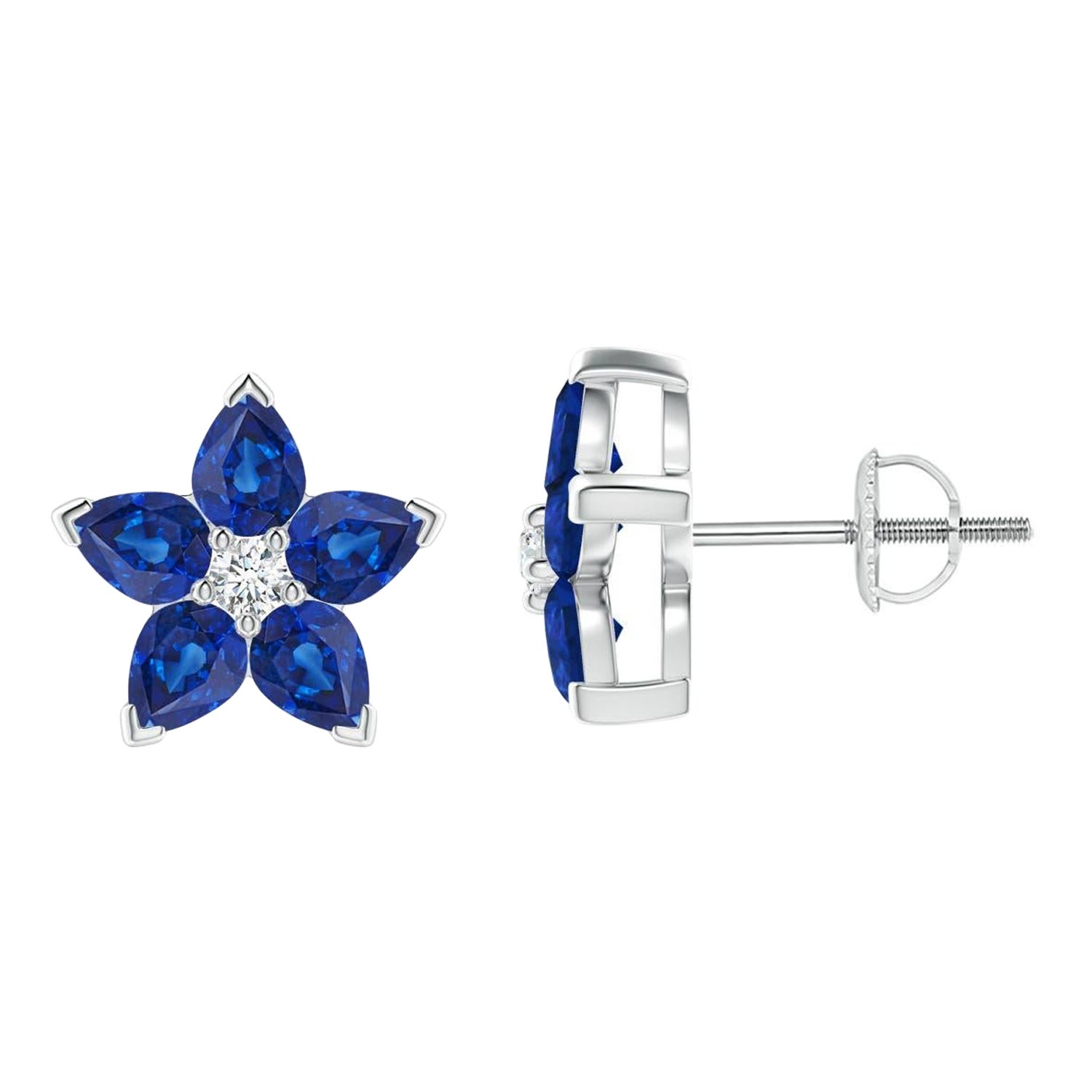 Angara Natürliche Saphir- und Diamantblumen-Ohrstecker mit V-Steinbesatz aus 14K Gold im Angebot