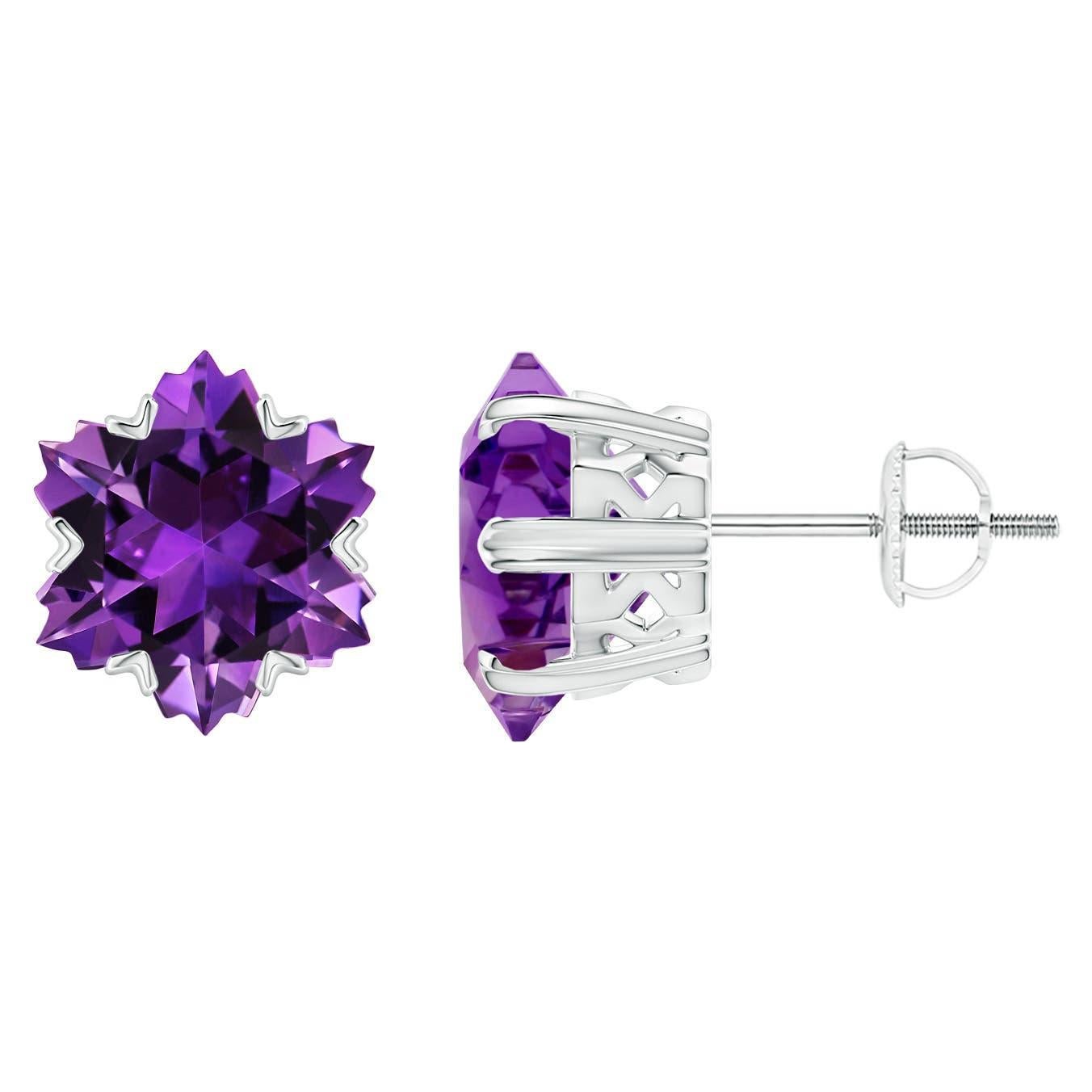 Angara Orecchini con ametista naturale taglio fiocco di neve con incastonatura a V da 9 carati in oro 14K