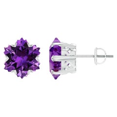 Angara Orecchini con ametista naturale taglio fiocco di neve con incastonatura a V da 9 carati in oro 14K