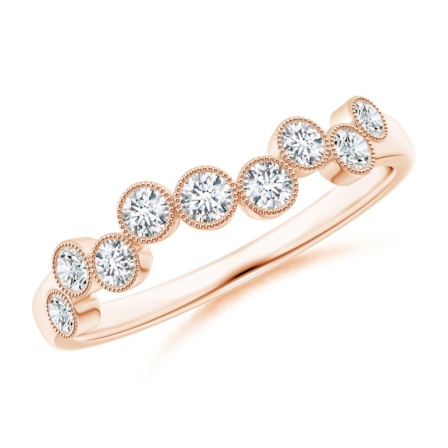 Anillo de moda con diamantes engarzados en bisel de oro macizo de 14 quilates de inspiración vintage natural Angara en venta 2