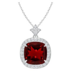 Angara Natural Vintage Inspired Cushion 4.2 ct Garnet Halo Pendant in 14K Gold