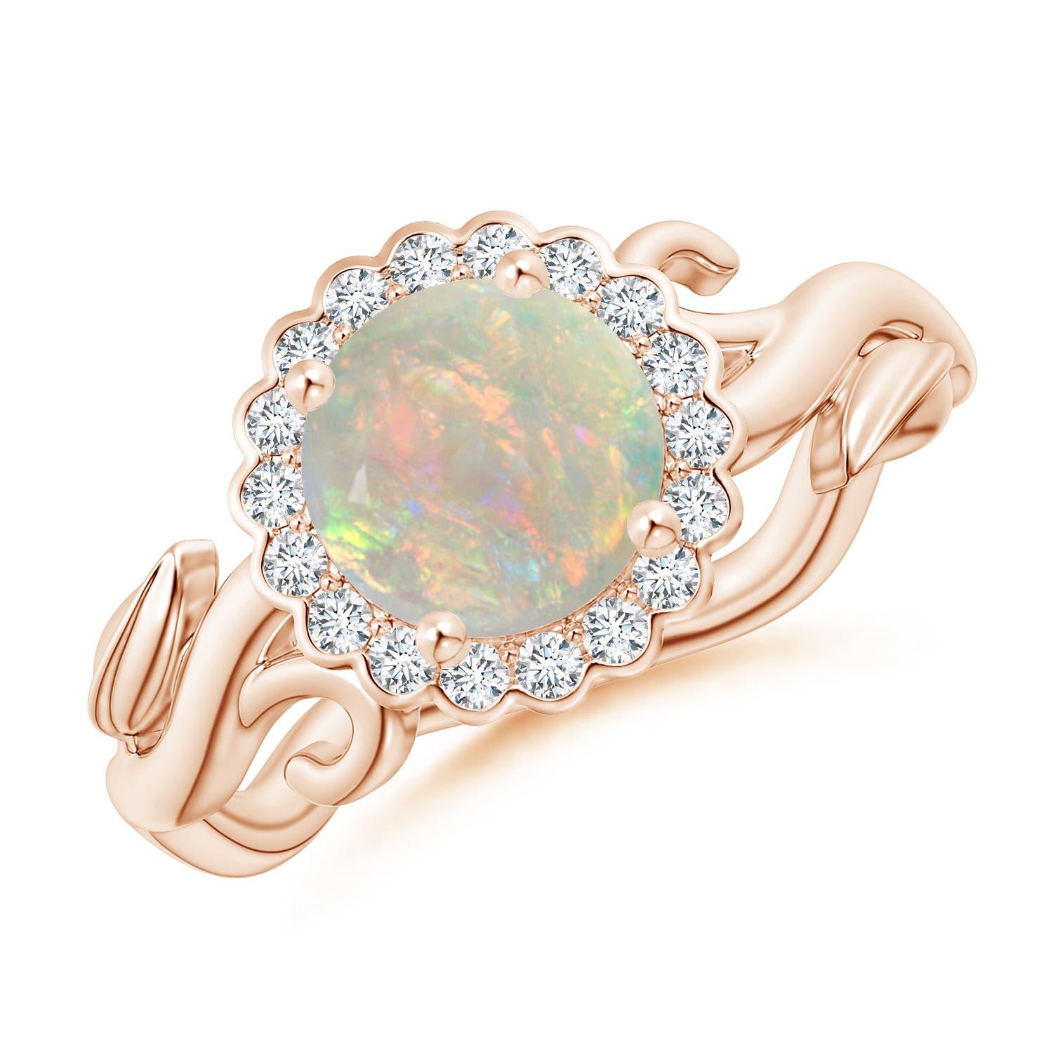 Angara natürlichen Vintage inspiriert Opal Blume und Rebe Ring in 14K massivem Gold im Angebot 2