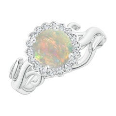 Angara Natural Vintage Inspired Opal Flower and Vine Ring in 14K Solid Gold