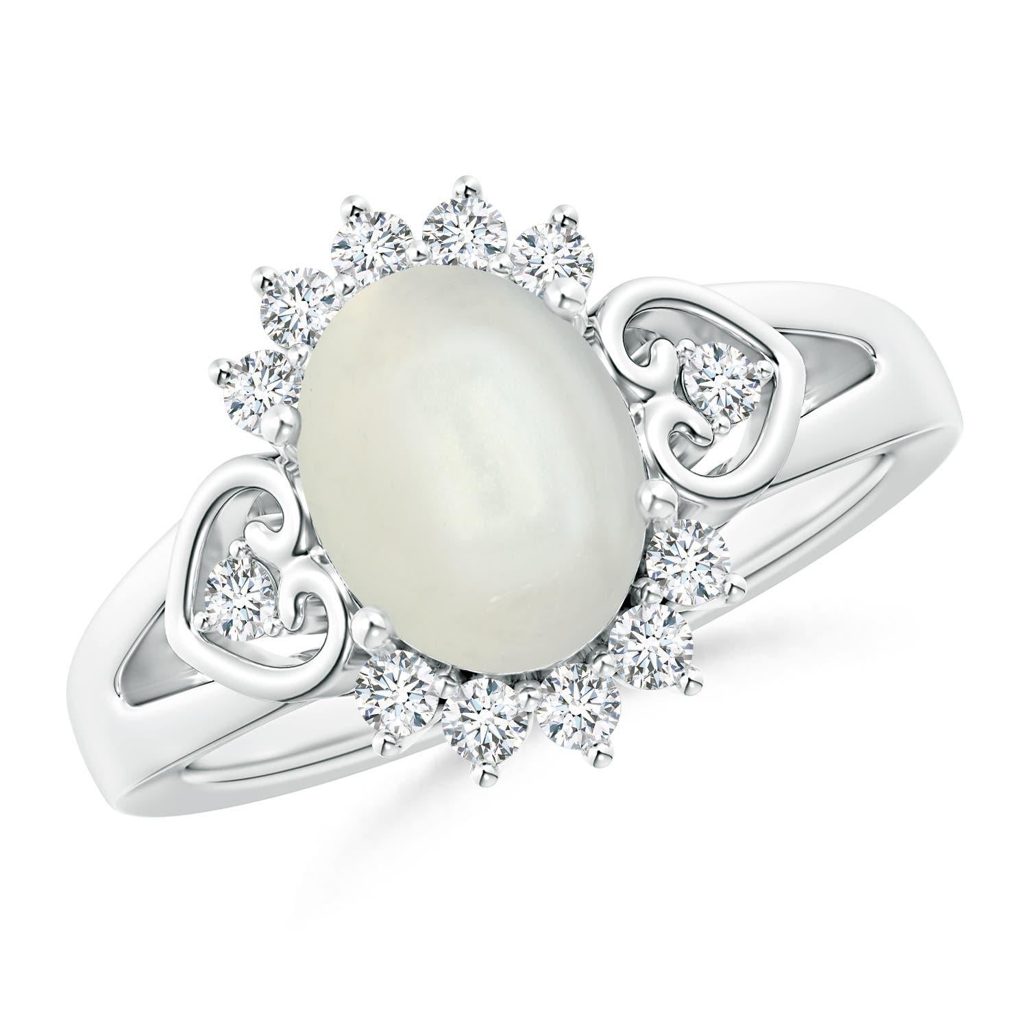 Angara Natural Vintage Inspired Oval 1.7ct Moonstone Halo Ring in 14K Solid Gold (Bague de halo en pierre de lune ovale d'inspiration vintage) en vente 1