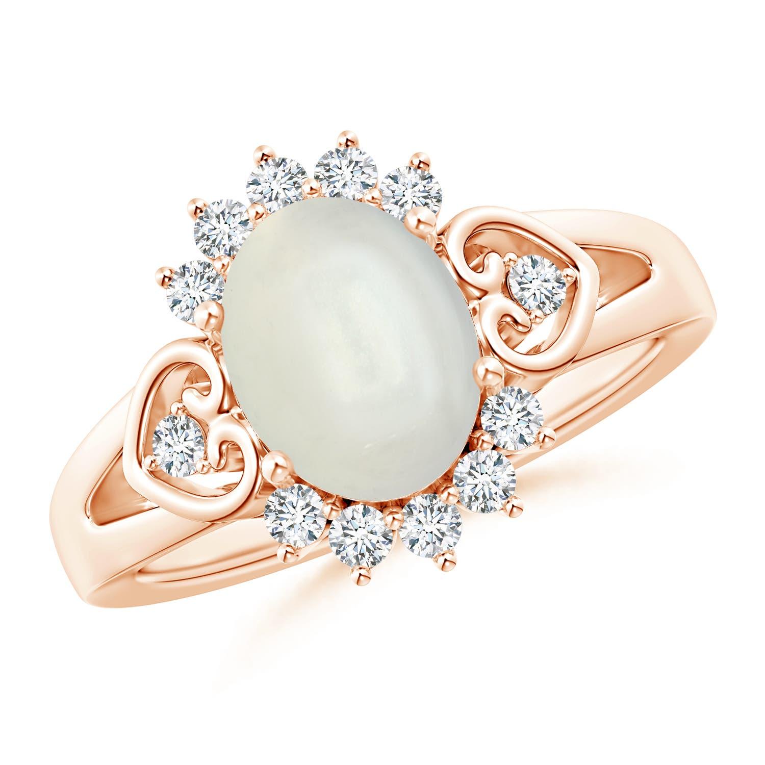 Angara Natural Vintage Inspired Oval 1.7ct Moonstone Halo Ring in 14K Solid Gold (Bague de halo en pierre de lune ovale d'inspiration vintage) en vente 2
