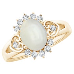 Angara Natural Vintage Inspired Oval 1.7ct Moonstone Halo Ring in 14K Solid Gold (Bague de halo en pierre de lune ovale d'inspiration vintage)