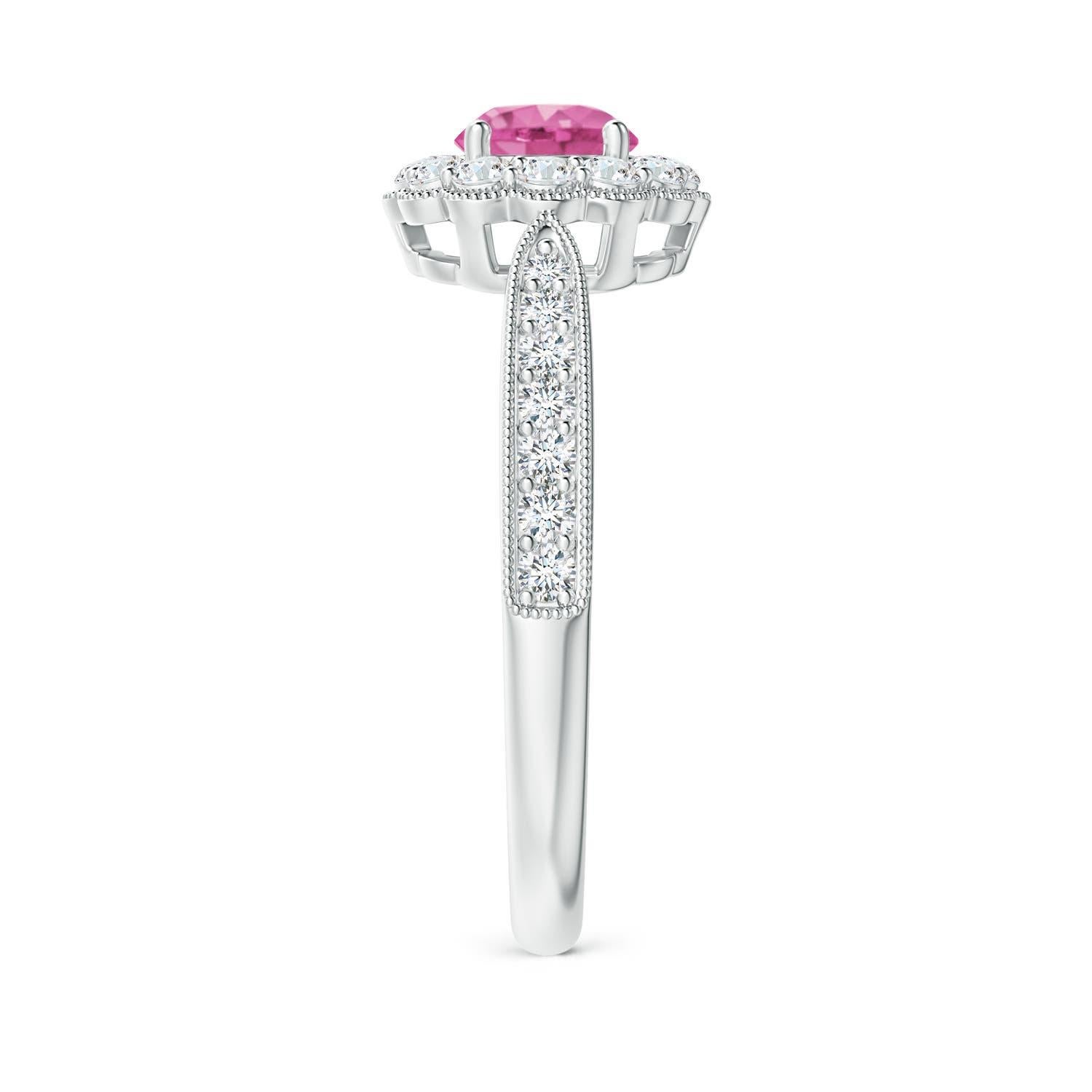 Angara natürlichen Vintage inspiriert rosa Saphir Ring mit Halo in 14K massivem Gold (Rundschliff) im Angebot