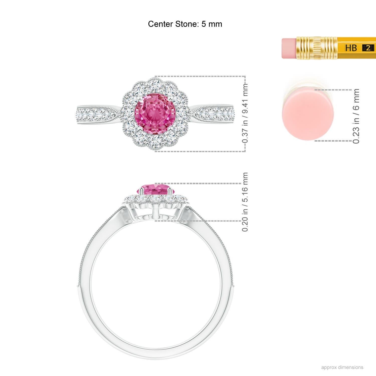 Angara natürlichen Vintage inspiriert rosa Saphir Ring mit Halo in 14K massivem Gold Damen im Angebot