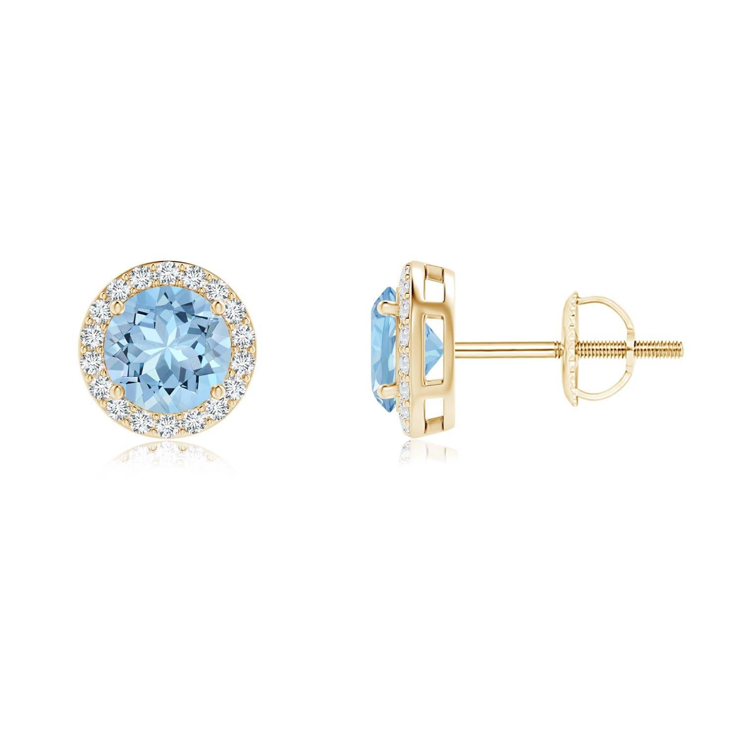 Women's Angara Natural Vintage-Inspired Round Aquamarine Halo Stud Earrings in 14K Gold For Sale