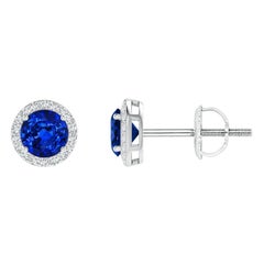 Boucles d
oreilles saphir bleu rond d
inspiration vintage en or 14 carats, Angara Nature