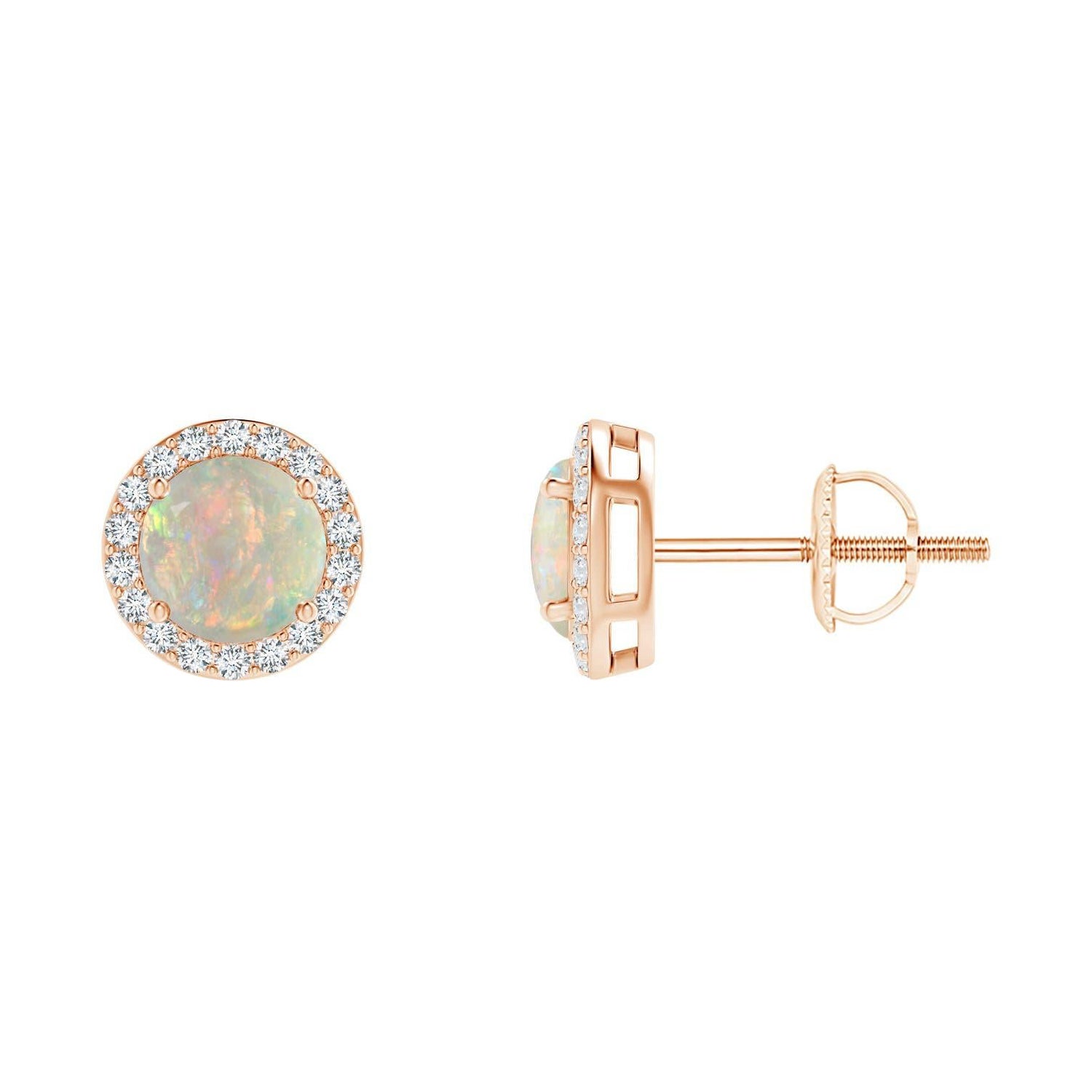 Angara Natural Vintage-Inspired Round Opal Halo Stud Ears in 14K Solid Gold (Boucles d'oreilles en or massif 14K)
