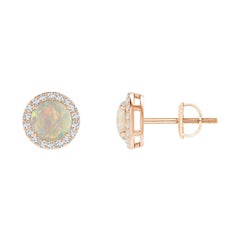 Angara Natural Vintage-Inspired Round Opal Halo Stud Earrings in 14K Solid Gold