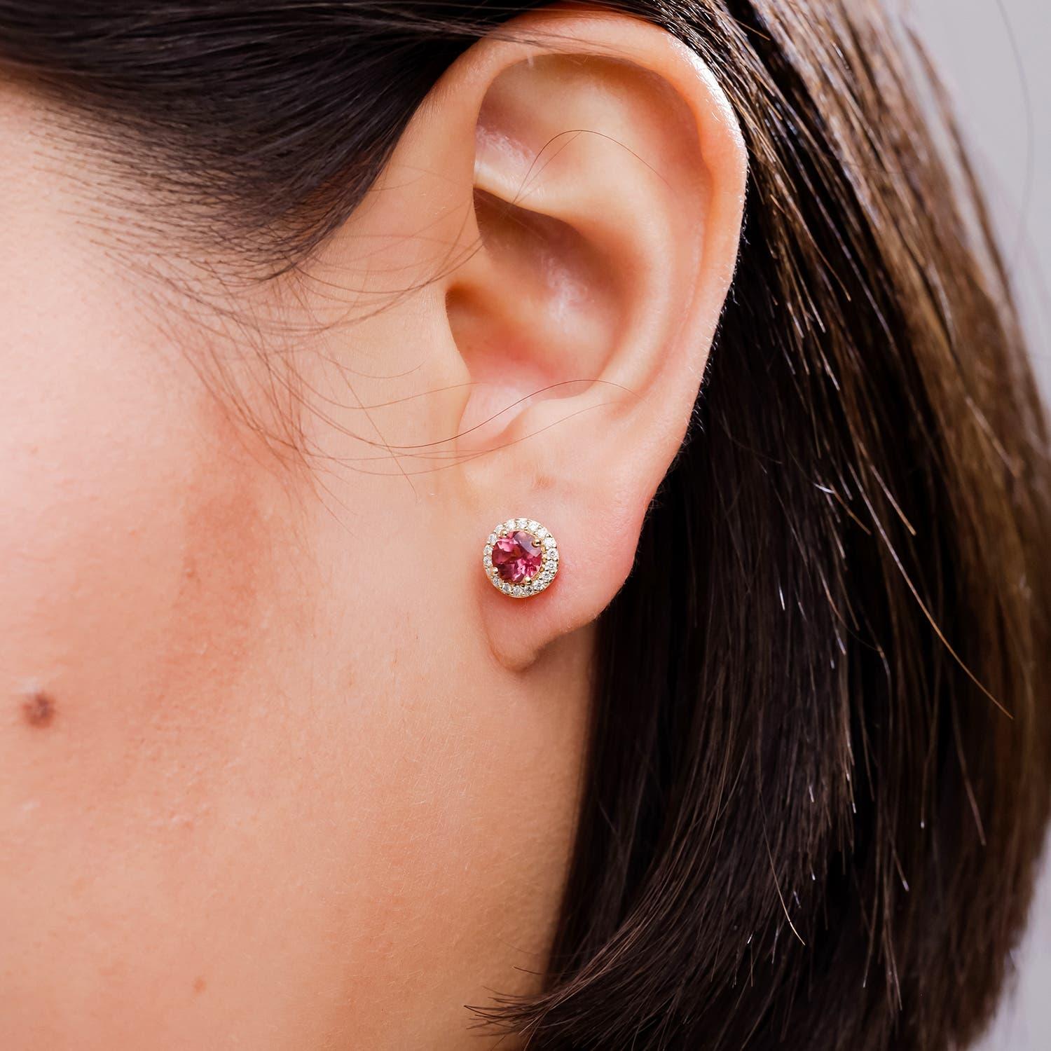 Modern Angara Natural Vintage-Inspired Round Pink Tourmaline Stud Earrings in 14K Gold For Sale