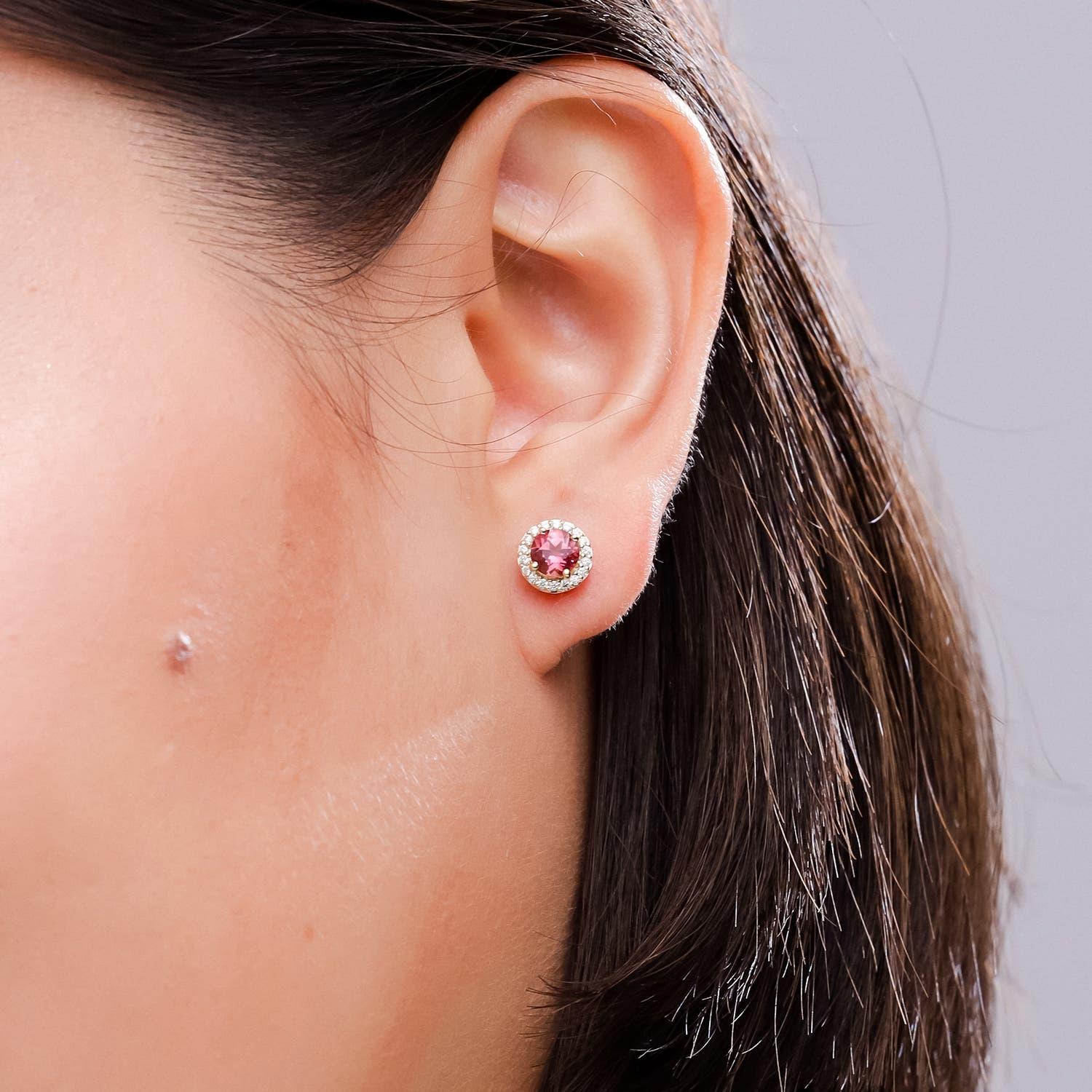 Round Cut Angara Natural Vintage-Inspired Round Pink Tourmaline Stud Earrings in 14K Gold For Sale