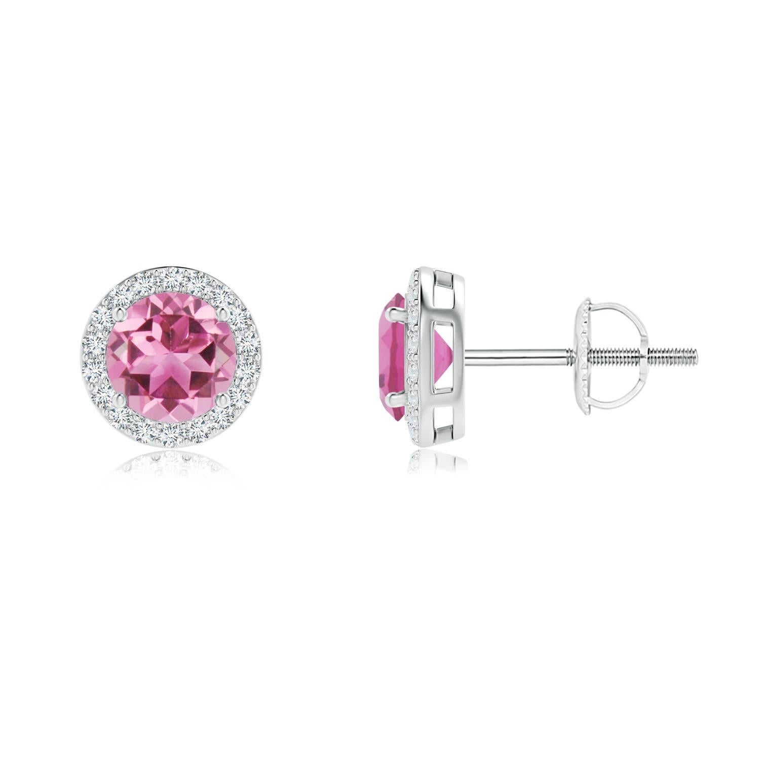 Women's Angara Natural Vintage-Inspired Round Pink Tourmaline Stud Earrings in 14K Gold For Sale