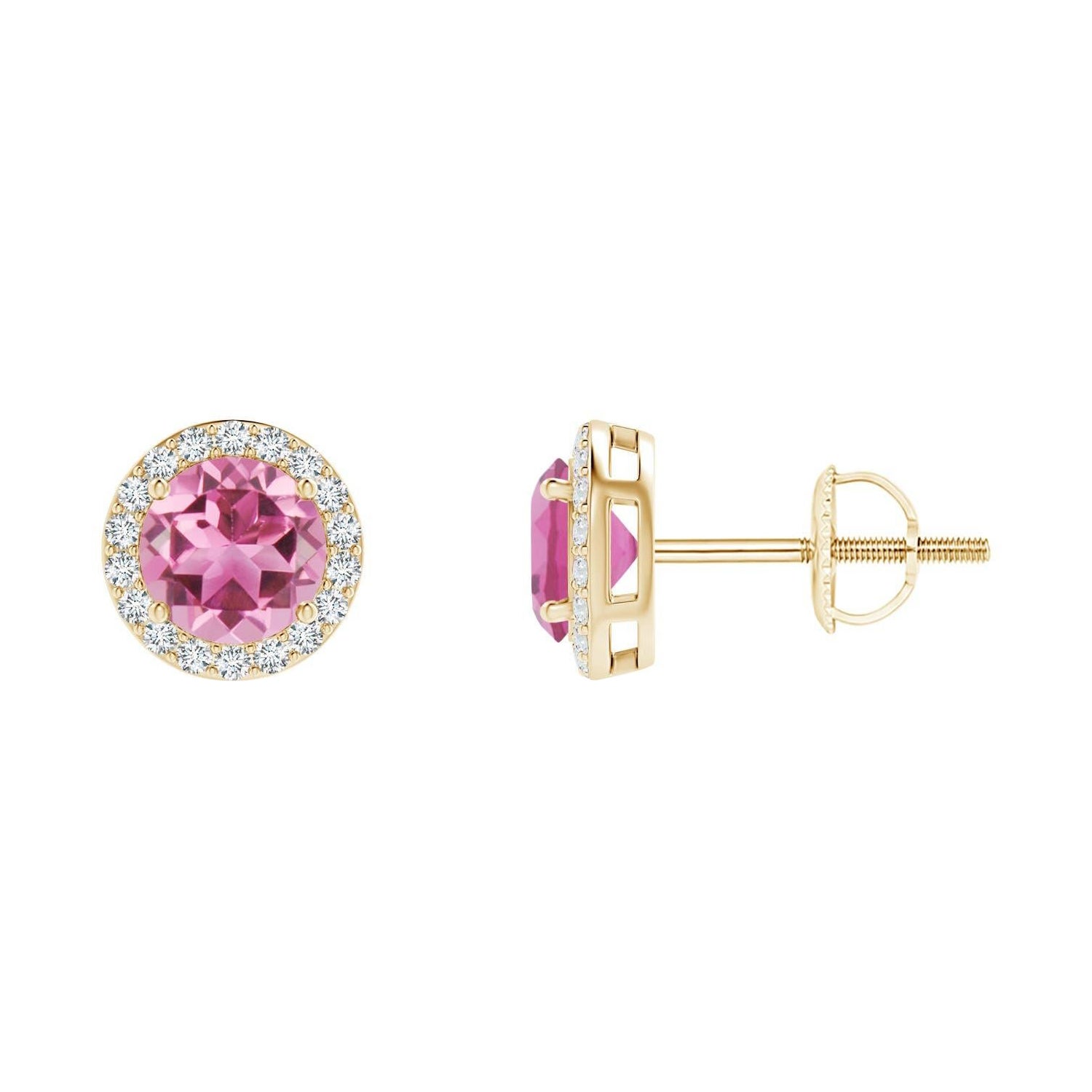 Angara Natural Vintage-Inspired Round Pink Tourmaline Stud Ears in 14K Gold (Boucles d'oreilles tourmaline rose ronde d'inspiration vintage)
