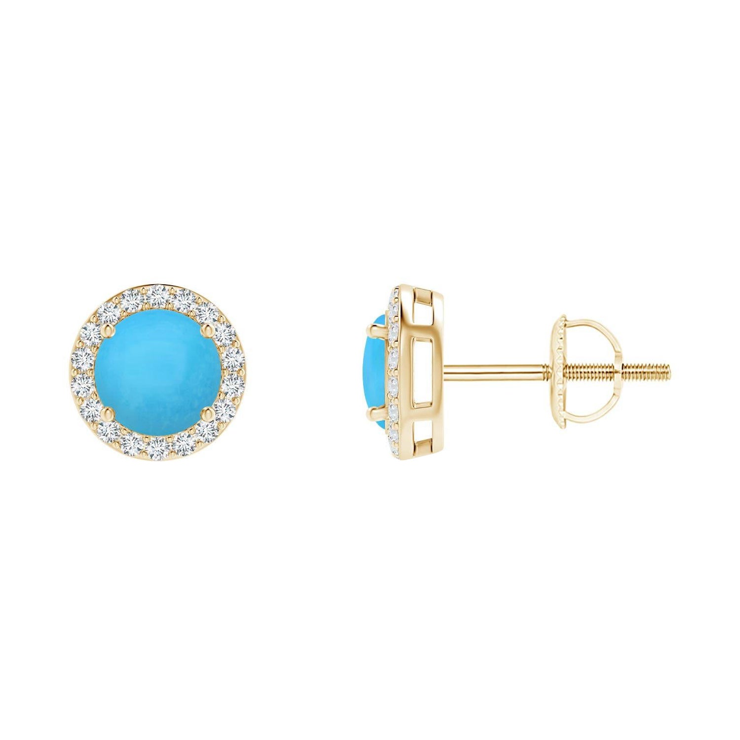 Boucles d'oreilles Halo en or 14 carats de Turquoise ronde d'inspiration Vintage de l'Angara