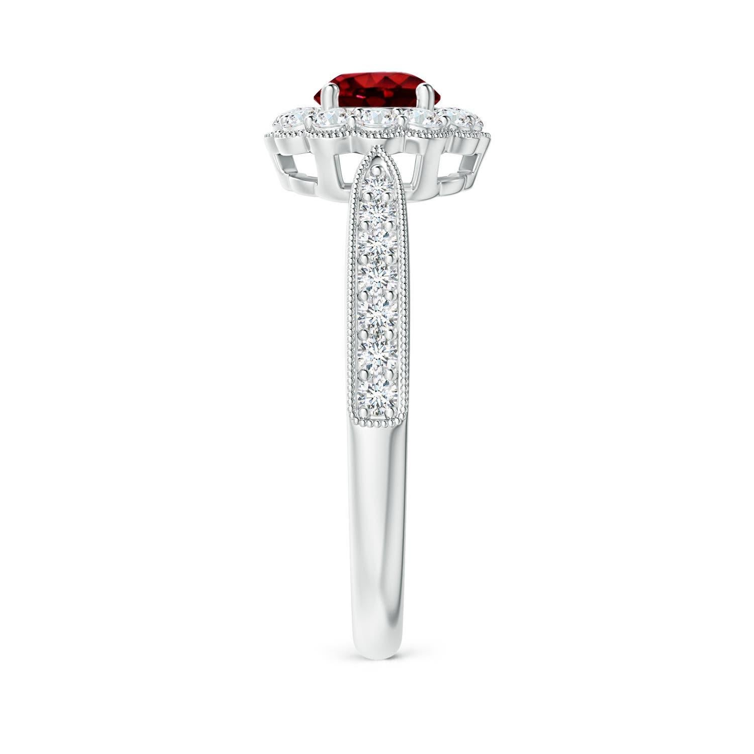 Angara Natural Vintage inspiriert Rubin Ring mit Diamant Halo in 14K massivem Gold (Rundschliff) im Angebot