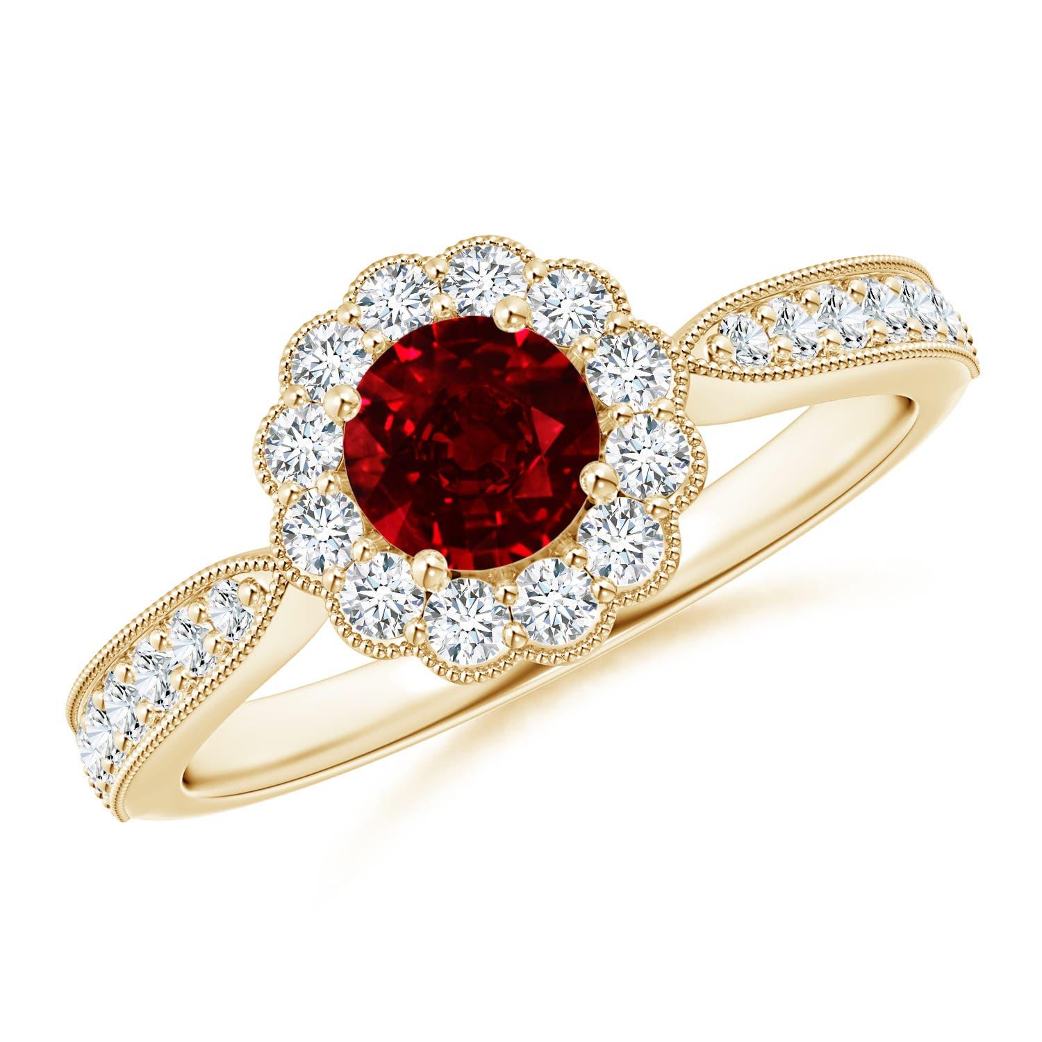 Angara Natural Vintage inspiriert Rubin Ring mit Diamant Halo in 14K massivem Gold im Angebot 1