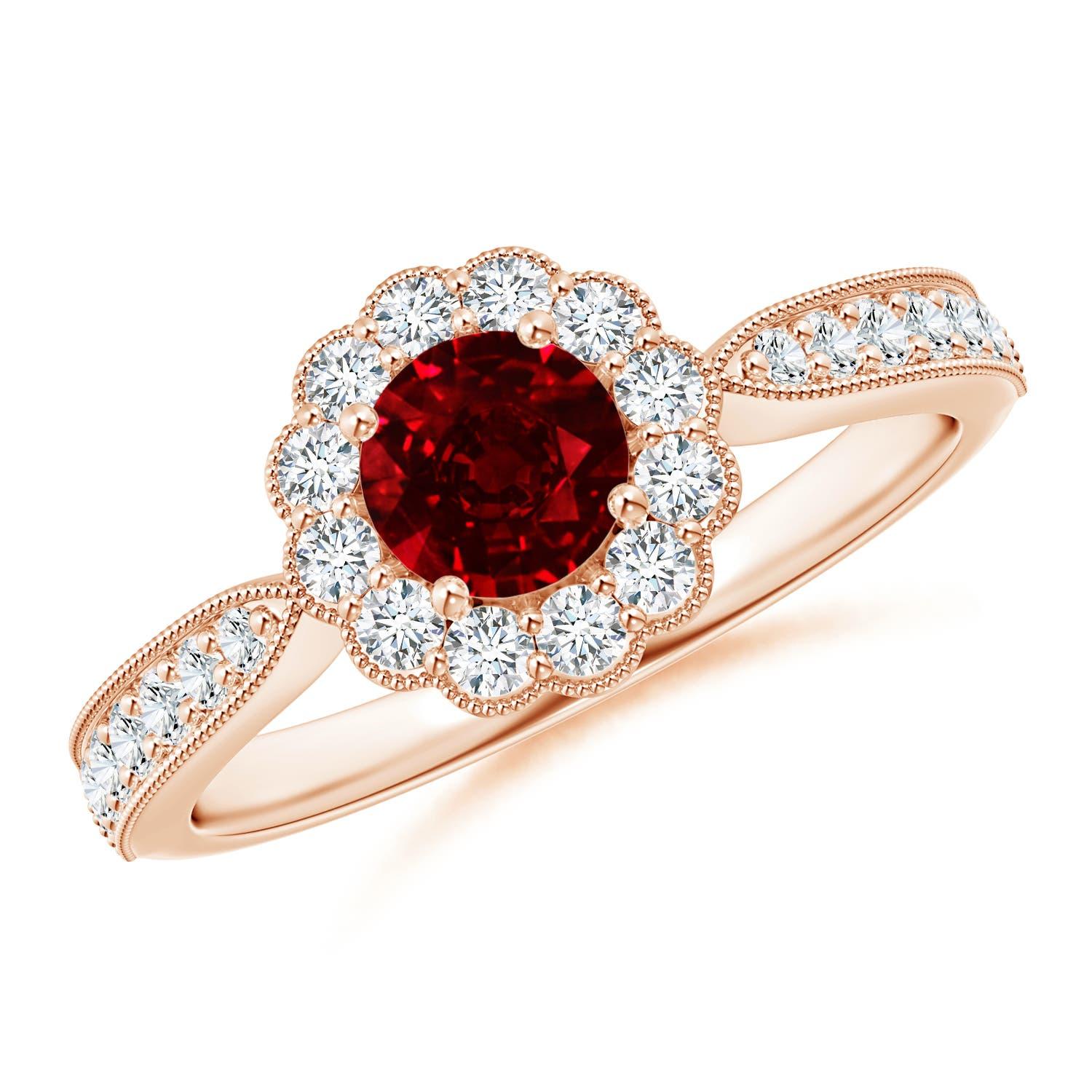 Angara Natural Vintage inspiriert Rubin Ring mit Diamant Halo in 14K massivem Gold im Angebot 2