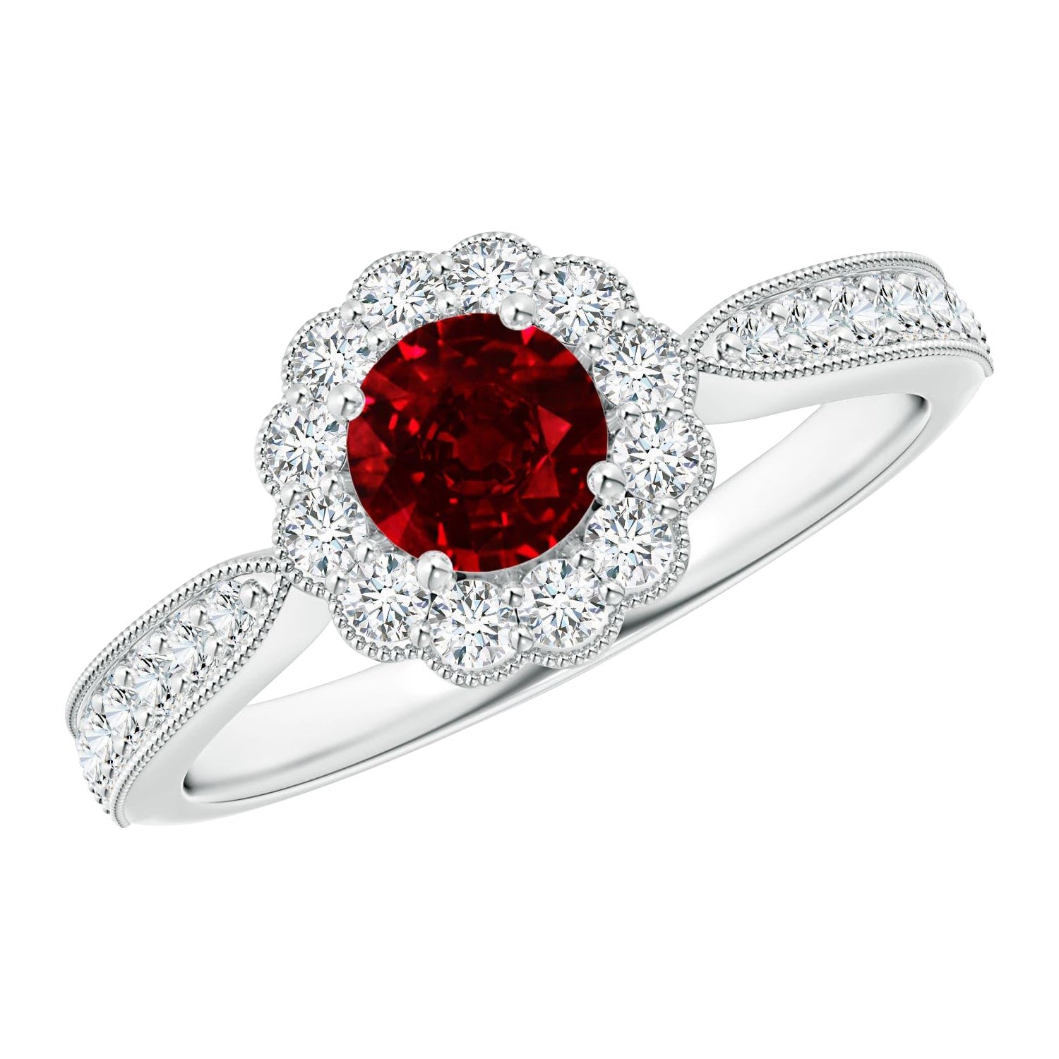 Angara Natural Vintage inspiriert Rubin Ring mit Diamant Halo in 14K massivem Gold