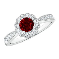 Angara Natural Vintage Inspired Ruby Ring with Diamond Halo in 14K Solid Gold