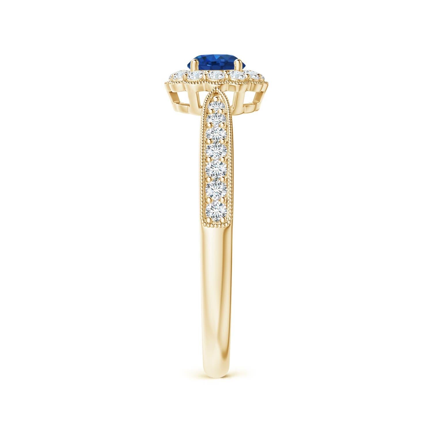 Angara Anillo de zafiro natural de inspiración vintage con halo de diamantes Oro macizo de 14 quilates Corte redondo en venta